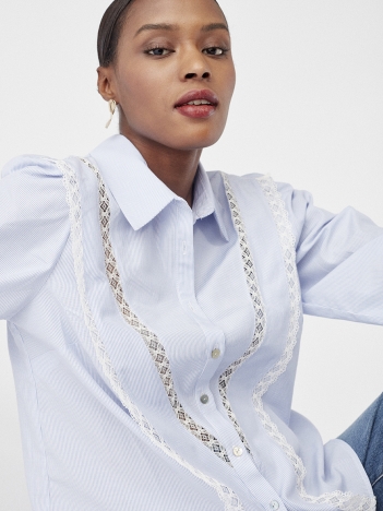 Блуза женская полосатая с белым кружевом
