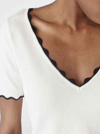 Блузка жіноча смугаста з білим мереживом
