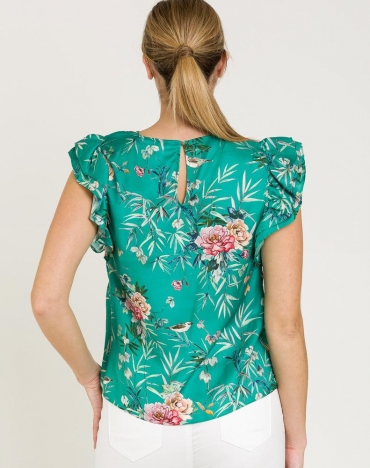 Блуз жіноча без рукавів з блиском у квітковий принт